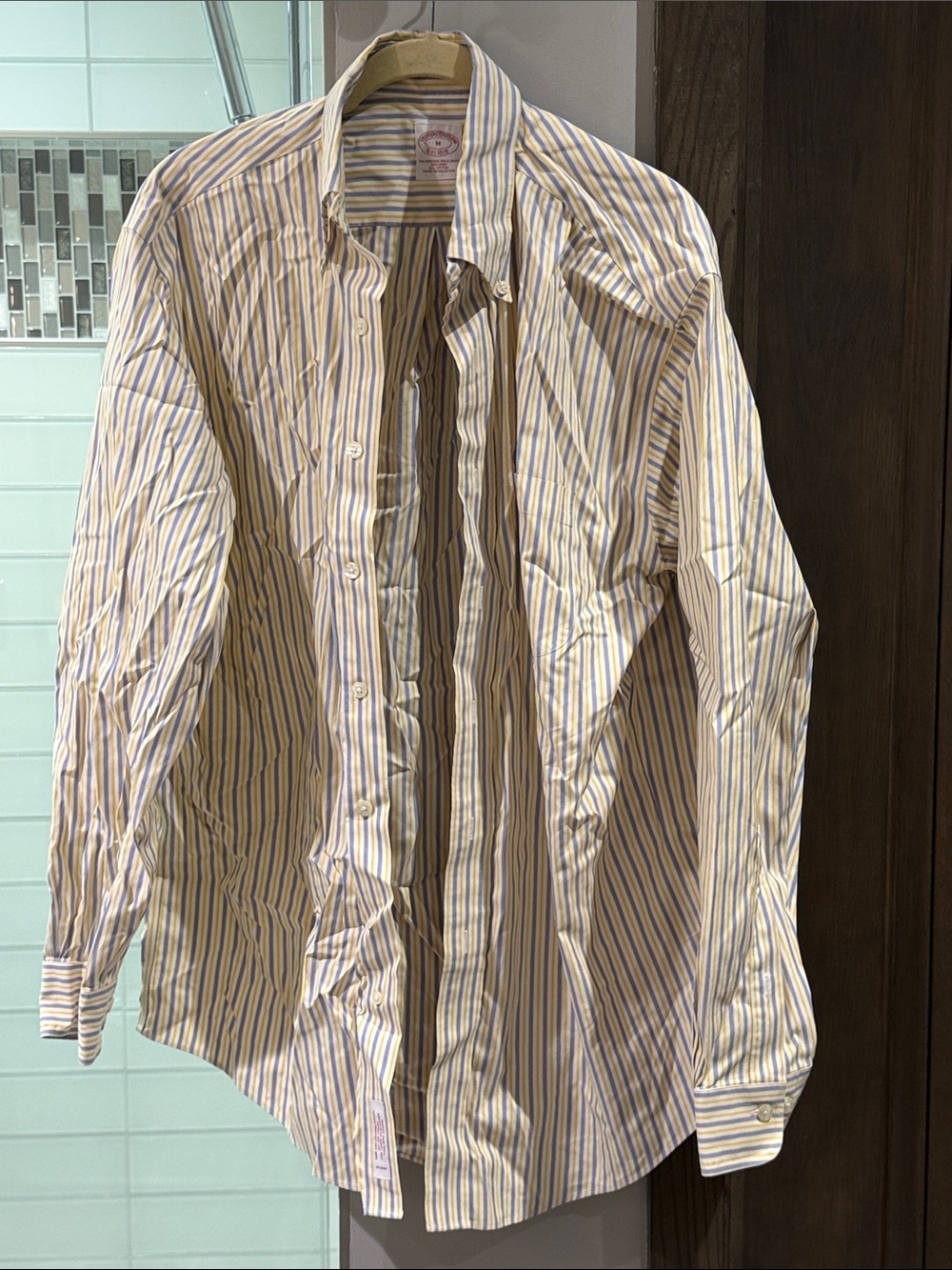 Brooks Brothers Men's Yellow & Blue Striped Dress Shirt